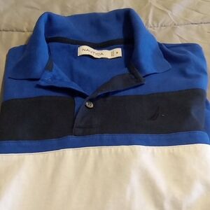 Nautica Men's Blue, Navy, and White Polo Shirt